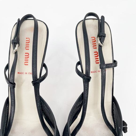 Miu Miu Vintage Retro Black Flower Bow Mesh Pointed Toe Slingback Heel IT 38 - Picture 8 of 13
